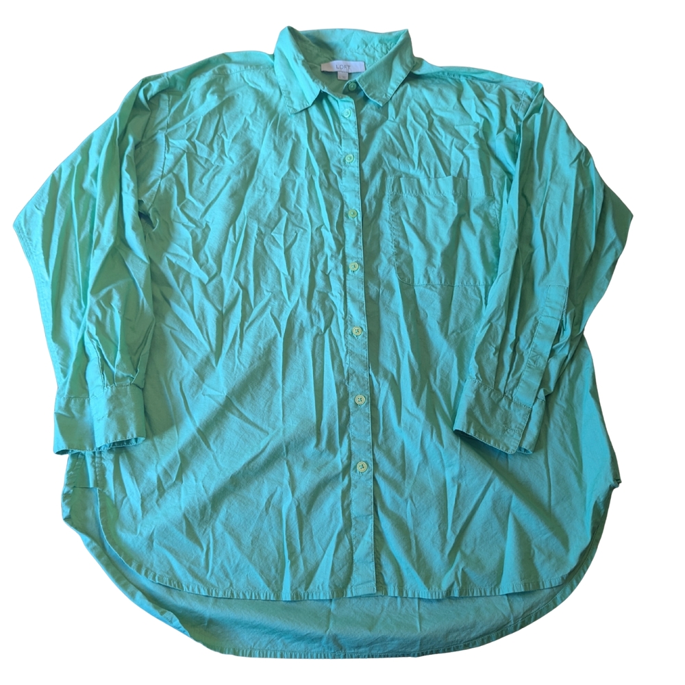 EUC Loft Women's Large Cotton Blend Everyday Oversized Pocket Shirt Green